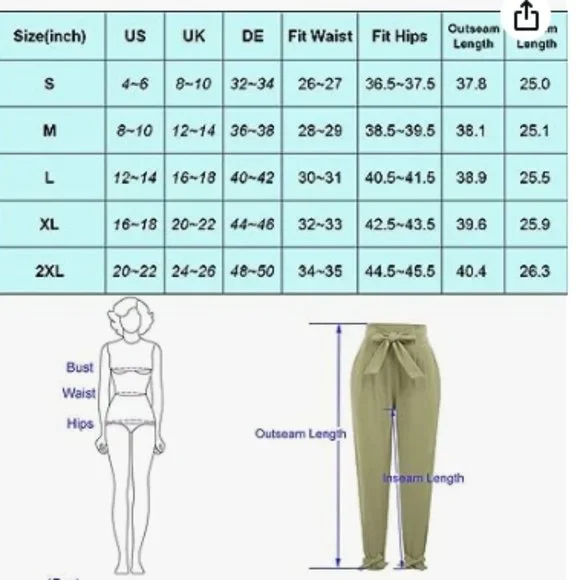 Grace Karin Smoke Blue Paper Bag Waist Cropped Pencil Pant with‎ Tie Ankle - Picture 4 of 5